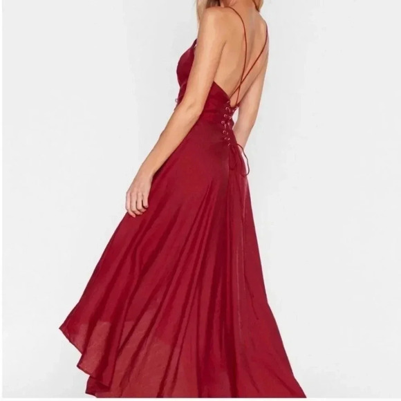 Nasty Gal Rule the Dance Floor Lace-up Dress size 8 NWT Wine Red - Picture 2 of 13